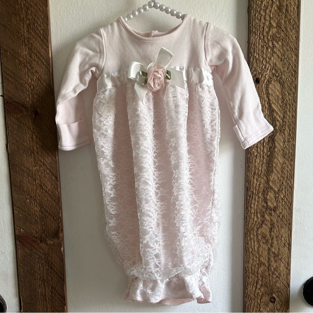 Vintage Baby Girl Lace Gown Soft Pink & White GORGEOUS 0-6 Months Like New